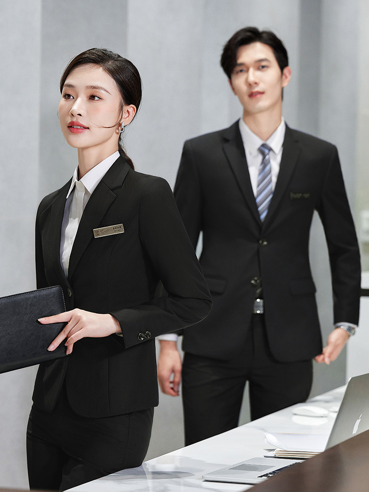 Two-Button Business Suit Suit for Men and Women, Same Style for College Students, Black Suit, Insurance Professional Formal Jacket, Workwear