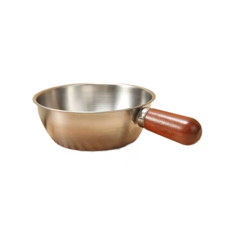 Cross-Border Stainless Steel Small Milk Pot Walnut Handle One-Person Cooking Pot Instant Noodle Pot Salad Cooking Egg Bowl Hot Oil Pot