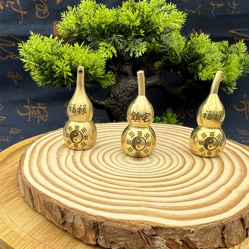 Pure Brass Engraving Gourd Engraving Fulu Z House Gua Figure Copper Gourd Lower Open Keychain Accessories Factory Batch