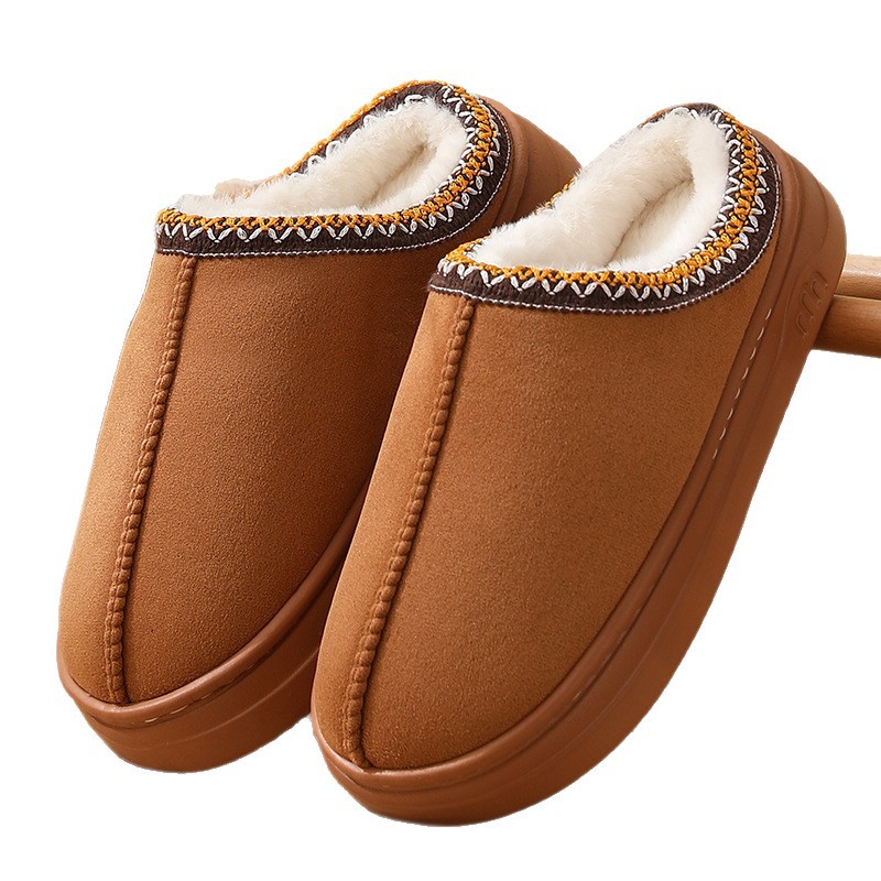 New Comfortable Home Webbing Knot Warm Winter Cotton Slippers for Couples Men and Women Thick-Soled Soft-Soled Shoes Thickeneded and Non-Slip