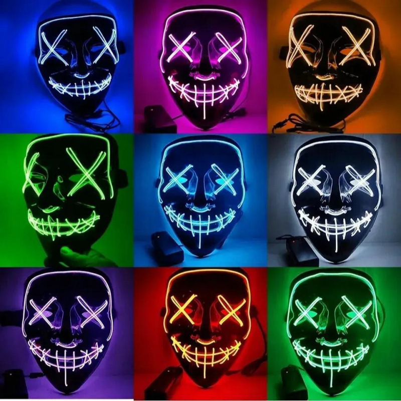 2026 New Cross-Border Dropshipping Halloween Nightclub Luminous Led Mask Costume Carnival Cross-Border Dropshipping