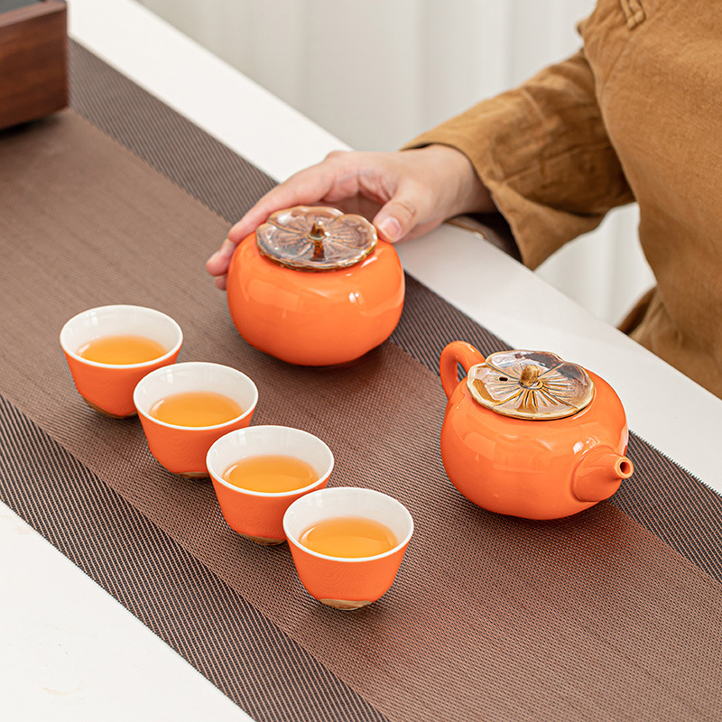 Persimmon Ruyi Tea Set Persimmon Teapot Teacup Everything Gift Box Souvenir Customized Complete Set of Ceramic Gifts Small