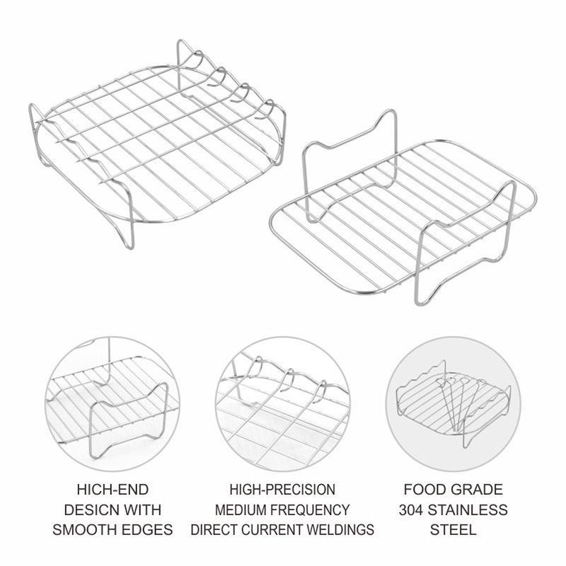 Air fryer stainless steel 4-pin electric fryer accessories double-layer steaming grill 7 inch 8 inch square grill bread rack