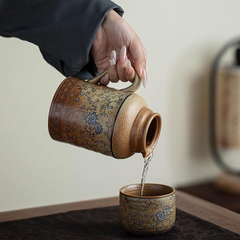 Wrapping Zhi Lian Small Warm Pot Chinese Vintage Ceramic Teapot One Pot One Cup with Tea Cup Portable Body-Rehealth Stew Teapot