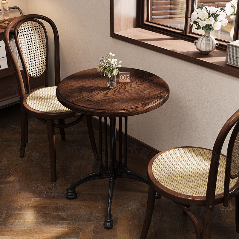 American Mid-Century Style Cafe Solid Wood Table and Chair Combination Milk Tea Shop Table Baking Dessert Shop Commercial Western Restaurant Dining Chair