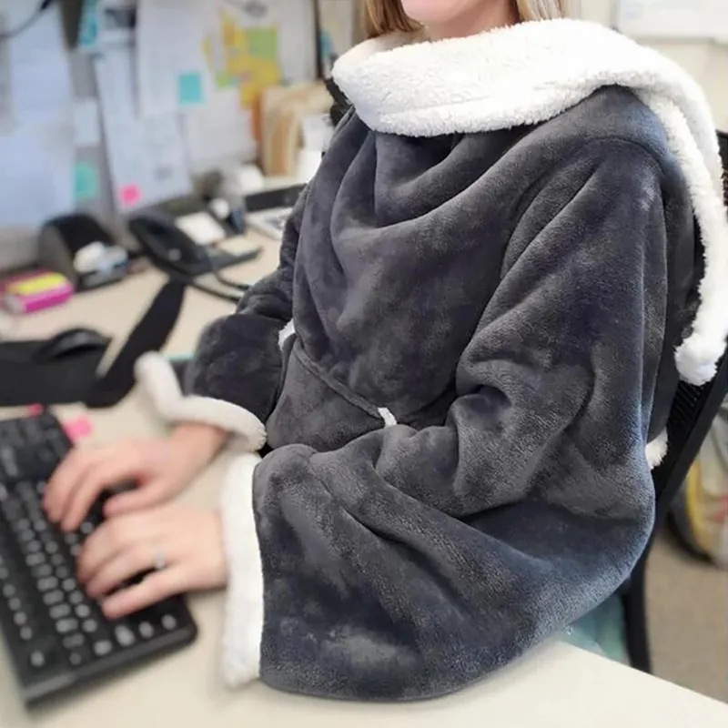 TV Blanket Oversized Thickened Wearable Lazy TV Blanket Warm Cold-proof Clothes Hooded Flannel Lambskin Sleeping Blanket
