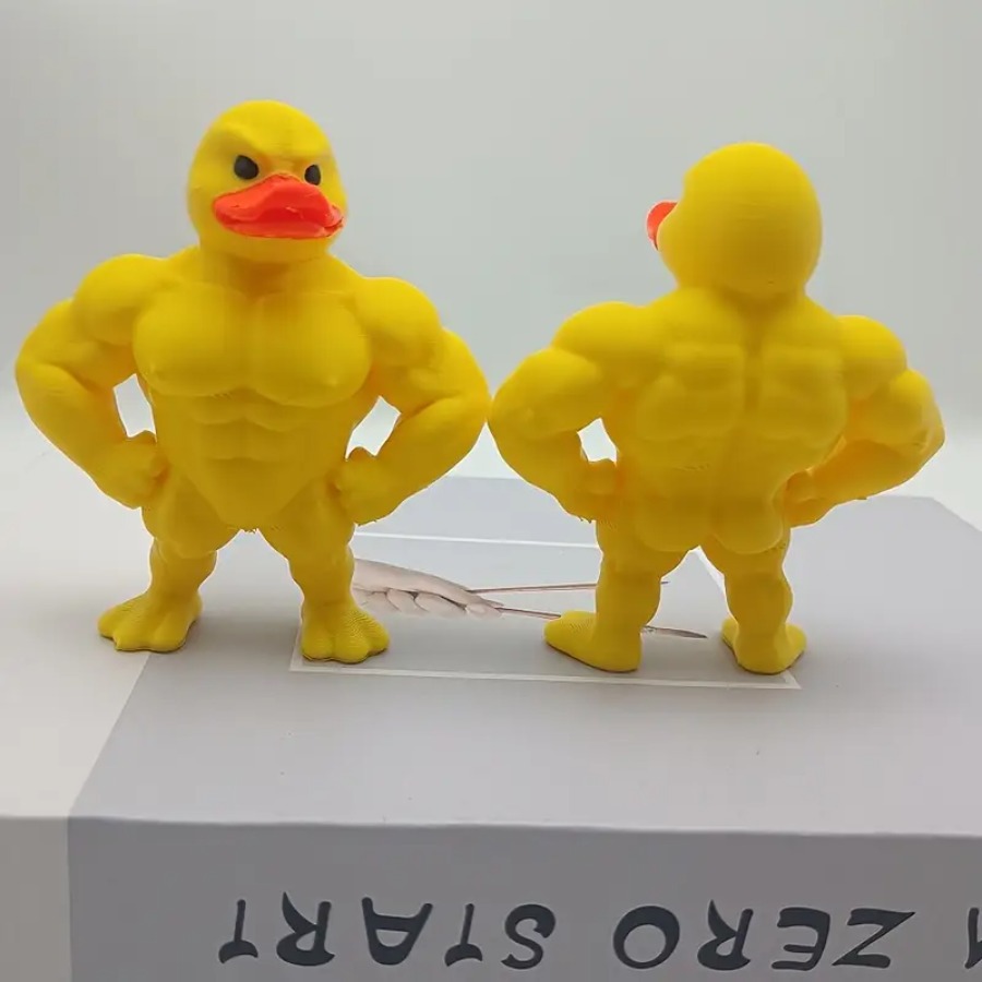 Yellow Fitness Duck Ornament - Funny Muscle Duck Figurine, Funny Office Accessories Decorations