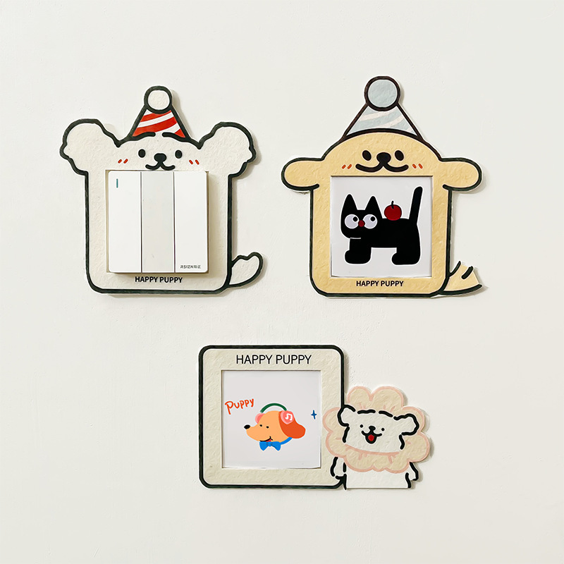 Creative Switch Protective Cover Cute Puppy Switch Sticker Household Socket Frame Cover Felt Decorative Wall Sticker Self-Adhesive