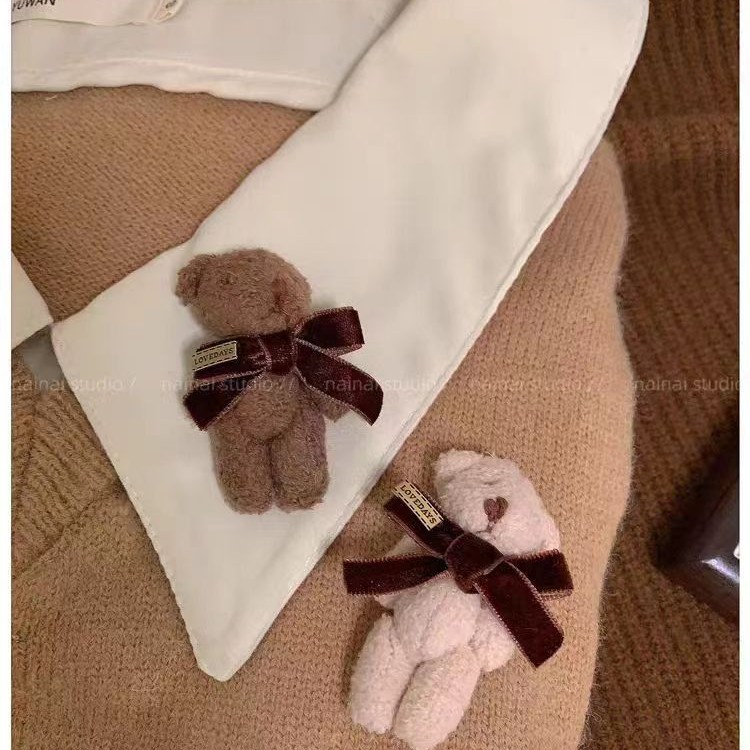 Bear Brooch ~ homemade plush Cartoon Doll velvet bow pin coat bag accessories corsage