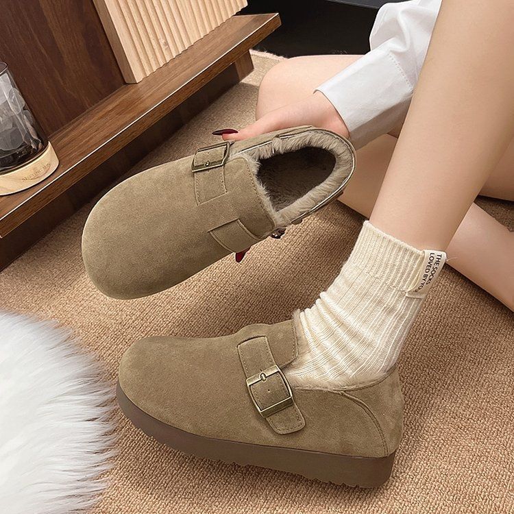 Plush All-Inclusive Retro Birkenstock Shoes for Women Winter 2025 New Slip-On Cotton Shoes Furry Shoes Thickeneded Warm Snow Boots