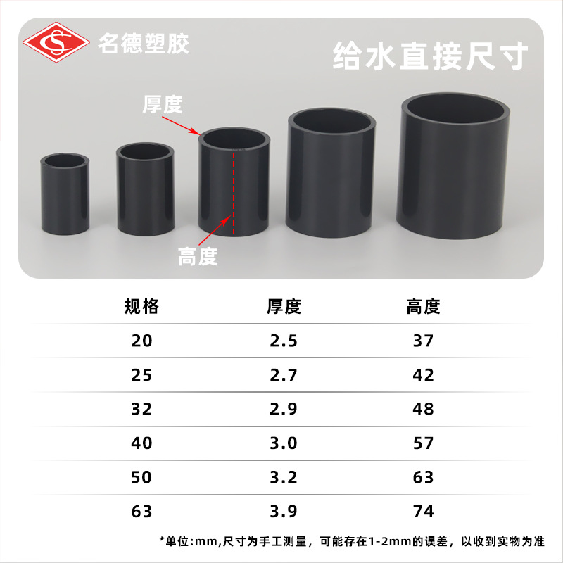 PVC water supply direct joint pipe clamp through water pipe 20 25 32 40 50 63 75 90 110 dark gray