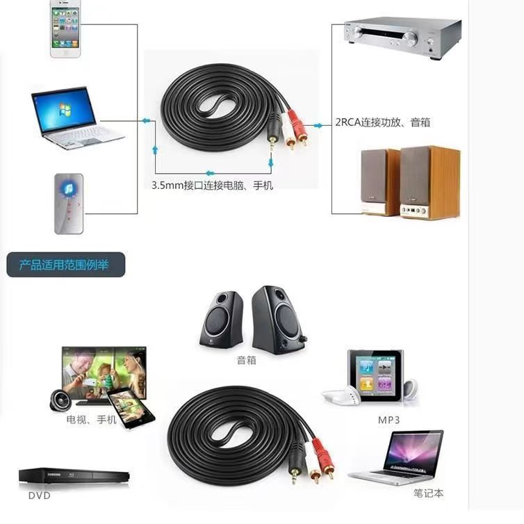 1 Minute 2 Computer Speaker Cable 3.5 to Double Lotus 3.5mm One Point Two Audio Cable Audio Cable 1.5- 20m