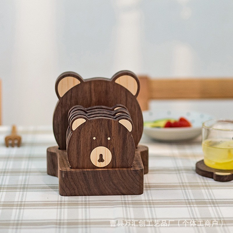 Wooden Bear Coaster Home Kitchen Tabletop Casserole Insulation Pad Solid Wood Practical Mug Tea Cup Coaster