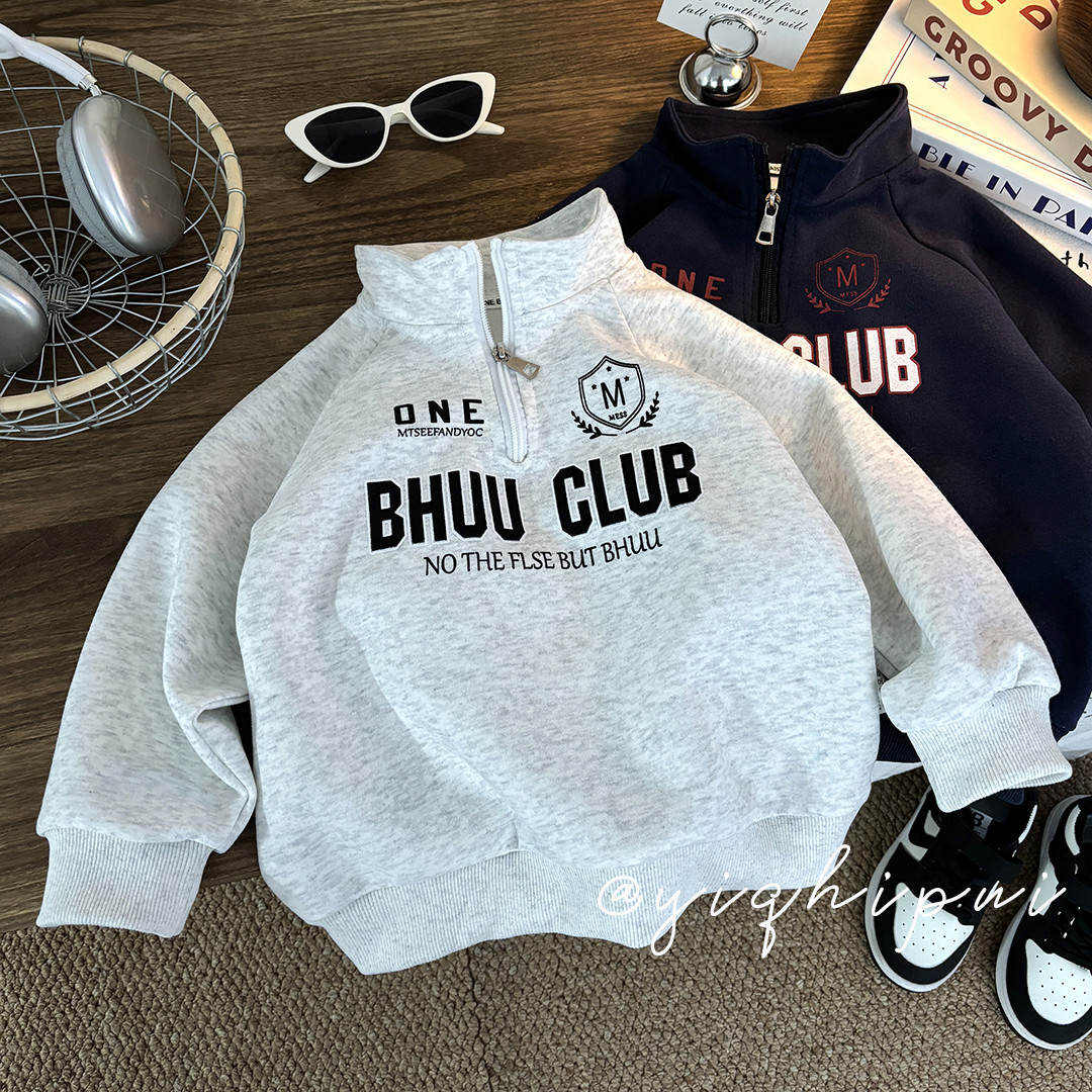 Children's Sweatshirts Spring and Autum New Tops for Boys and Girls, Medium and Large Kidsren's Style Sports Pullovers, Stand-Up Collar, Long-Sleeved Kidsren's Clothing