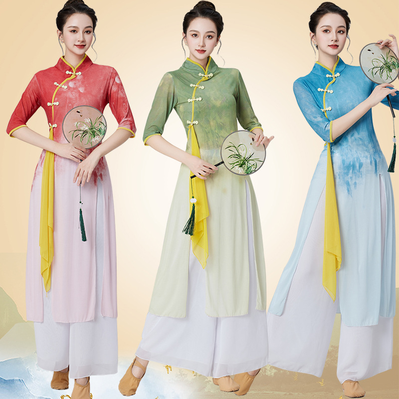 Костюм для квадратного танца новый комплект из газовой ткани в китайском народном стиле для классического танца и выступлений 2411