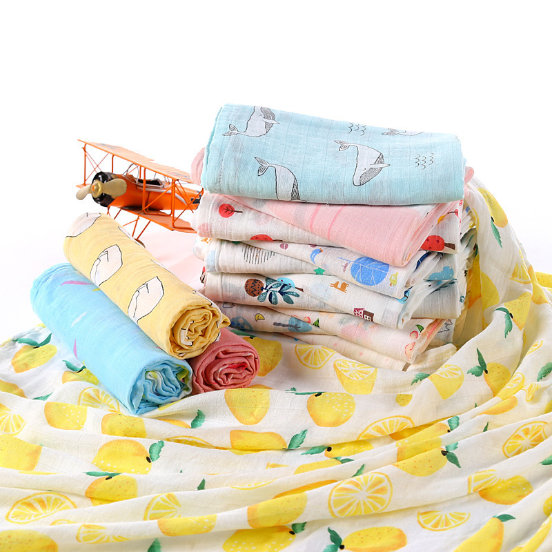 Newborn quilt foreign trade wholesale cartoon printed gauze bamboo cotton wrap towel infant gauze bag single air conditioning quilt