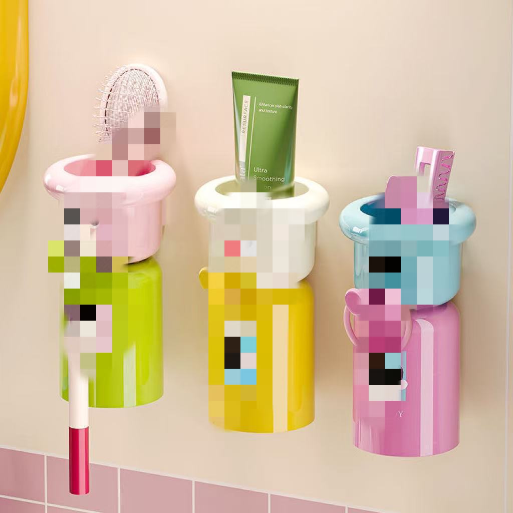 Cute Magnetic Toothbrush Cup Holder Household Mouthwash Cup Toothbrush Holder Without Drilling