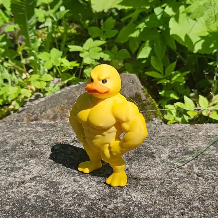Yellow Fitness Duck Ornament - Funny Muscle Duck Figurine, Funny Office Accessories Decorations