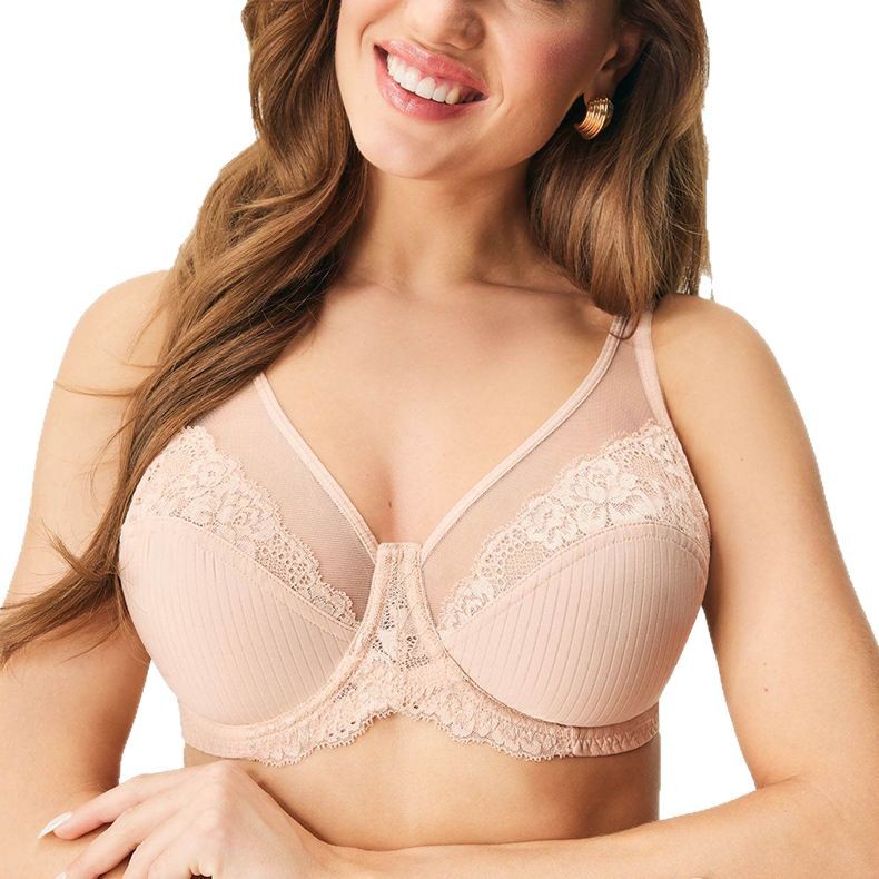 European and American Large Size Stripesd Lace Single-Layer Full-Cup Bra Customized with Materials and Materials Designed on Demand and Quick Sample Production