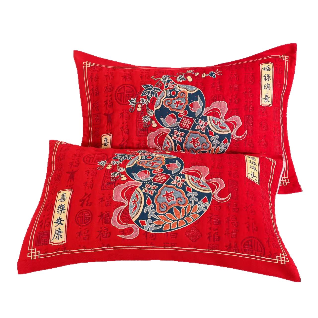 New Year of the Horse Eight-Layer Cotton Gauze Pillowcases, a Pair, for the Year of Birth, Single, Thickened, Enlarged, High-End Chinese Style, Padded Puff