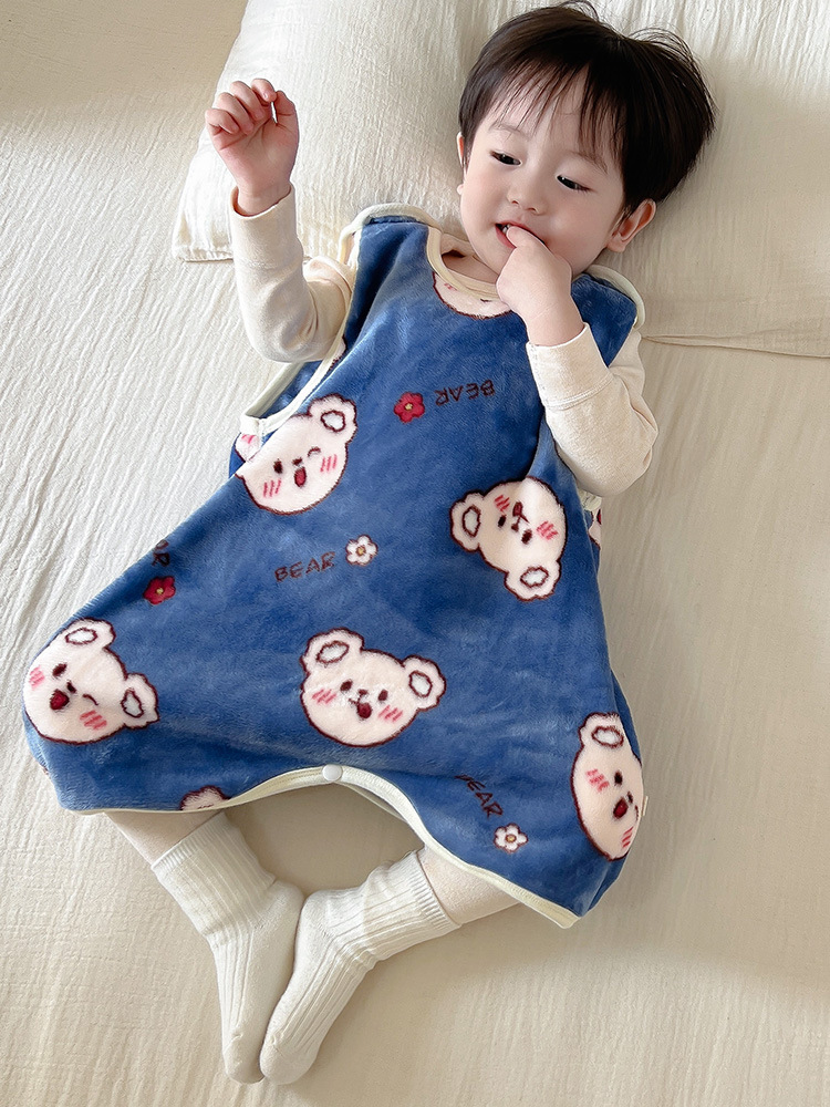 Autumn and winter baby flannel sleeping bag children's Four Seasons thick split-leg sleeping bag boys and girls cartoon homewear jumpsuit
