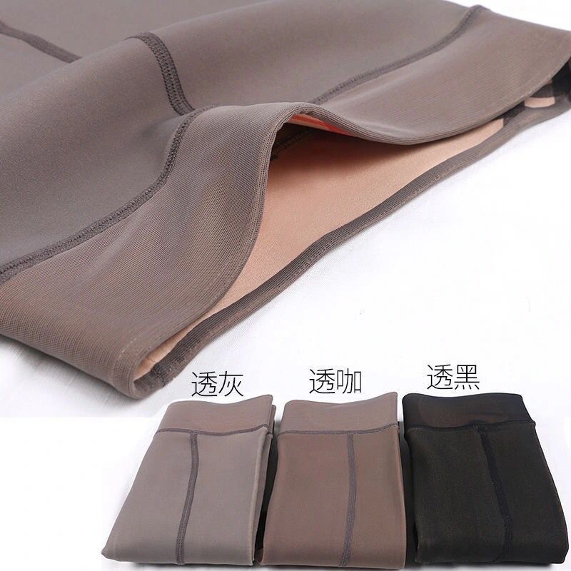 Women's Autumn and Winter Fleece-Lined Thick Black Sheer Flight Attendant Gray Leggings, Thin Spring and Autumn Style, Can Be Worn as Outerwear