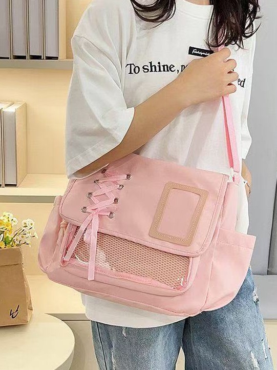 Japanese-Style Original Canvas Bag Transparent Shoulder Bag Crossbody Bag College Style Versatile Simple Large-Capacity Messenger Bag