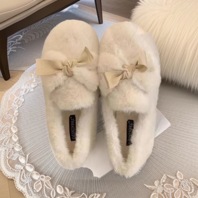 Japanese-Style Leg Warmers Socks Jk Autumn and Winter Soft Girl Bowknot Pom-Pom Plush Single Shoes with Fleece Warm Cotton Shoes Loafers