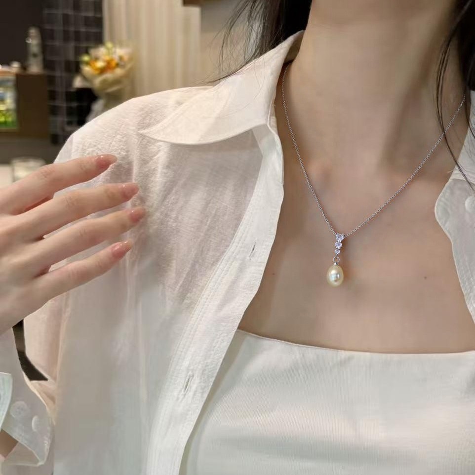 Highlight 5A grade meter-shaped natural freshwater pearl necklace drop-shaped natural pearl pendant live wholesale cross-border