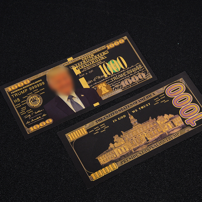 Factory Direct Plastic Black Color 100 Gold Foil Currency Commemorative Coins 8-Piece Set Colorful Double-Sided Color Printed Dollar Commemorative Banknotes