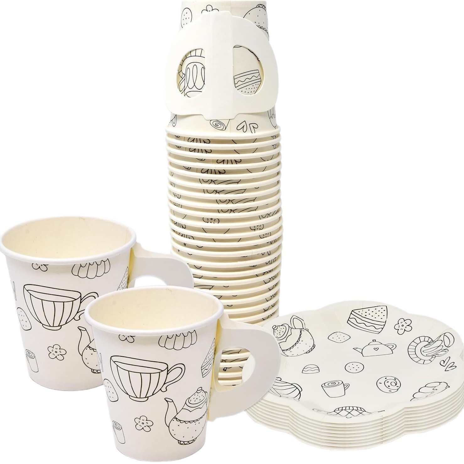 Tea Party New Product Paper Plate Tea Cup Disposable suit with Handle Coloring Activity Craft Coffee Cup