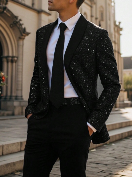 2025 Export European and American Cross-Border Men's Suit Jacket Fashion Casual Shiny Banquet Wedding Party Dress Top