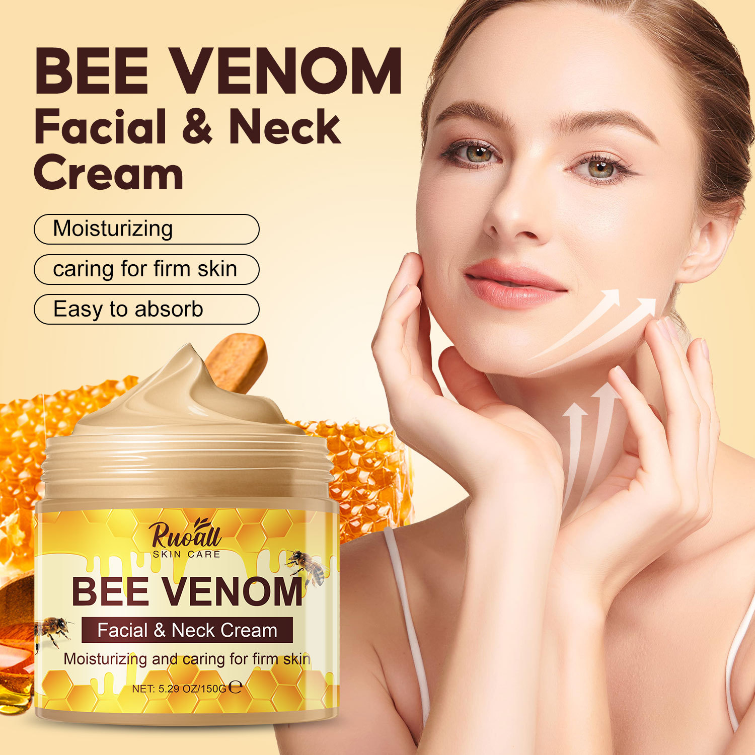 Ruoall Cross-Border Export Specializes in 150ml Transparent White Jar Bee Venom Face and Neck Cream