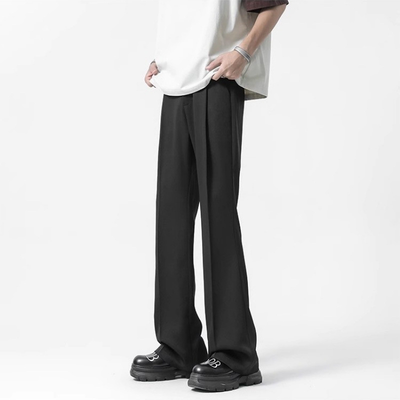 Summer Black Drapey Men's Trousers Spring and Autumn Straight Cleanfit Flared Pants Men's High-End Casual Suit Trousers