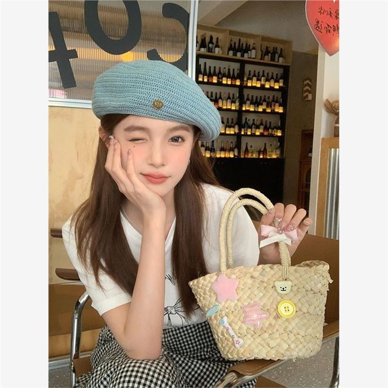Trendy Women's 2024 New Thin Breathable Spring-Summer Hat, Hollow-Out Beret, Versatile Face-Slimming Artist Hat