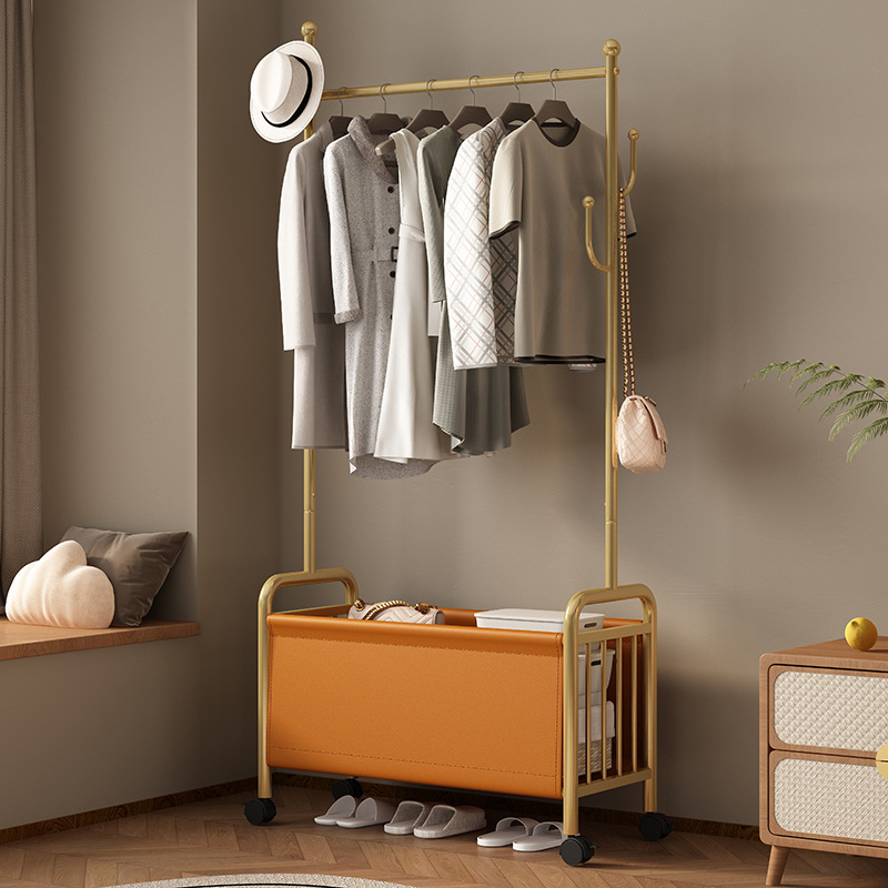 Movable Floor-Standing Clothes Rack Bedroom Apartment Cream Style Clothes Rack Internet Celebrity Light Luxury Clothes Storage Rack Coat Rack