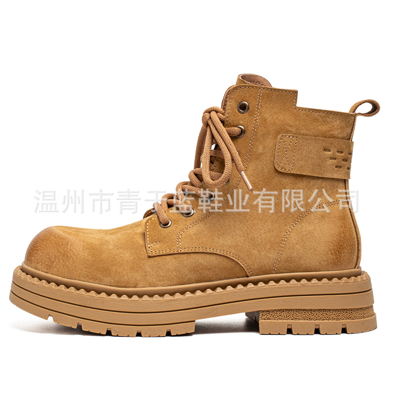 Autumn and Winter Men's Boots, Boots, Men's High-Top Thick-Soled Distressed Work Boots, Lace-Up Men's Genuine Leather Rhubarb Boots, Hiking Boots