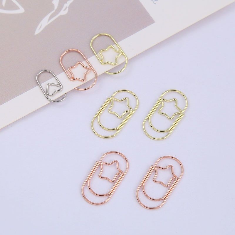 Горячая распродажа металлической скрепки звезды любовь электролитическая золотая розовая золотая скрепка офисная оптом