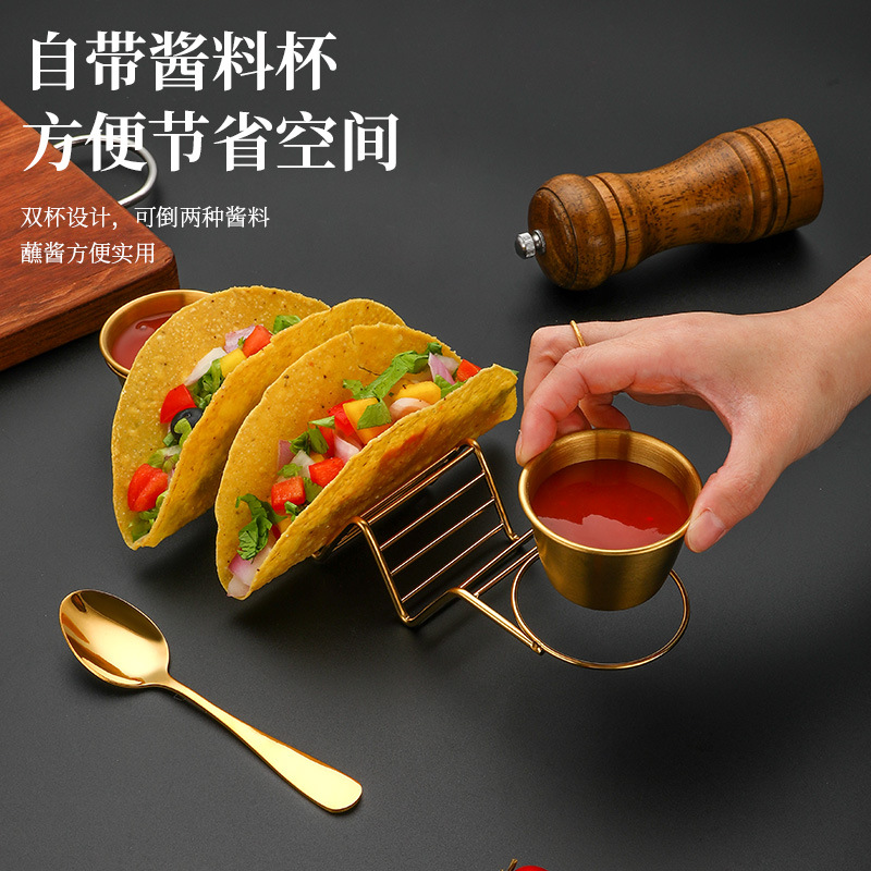 Cross Border 201 Stainless Steel Burrito Rack With Sauce Cup Taco Holder Pancake Rack Tacos Rack