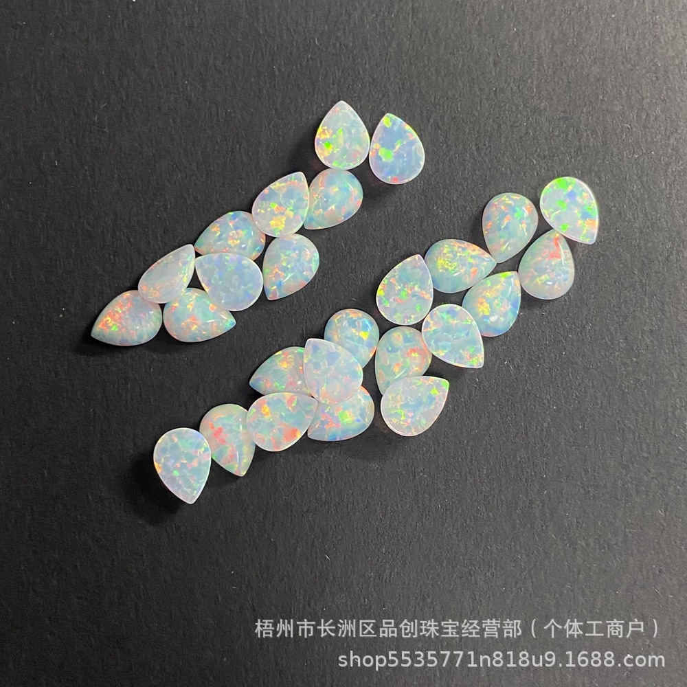 Manufacturer Wholesale Pear-Shaped Opal Artificial Opal Opal Stone Bare Stone Ring Surface Colorfulful Opal Drop-Shaped Flats Bottom Plain Surface