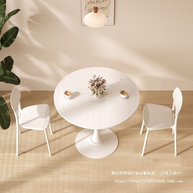 Trendy Round Nordic-Style Milk Tea Dining White Tulip Coffee Shop Table and Chair Set Small Meeting Table Dining Table