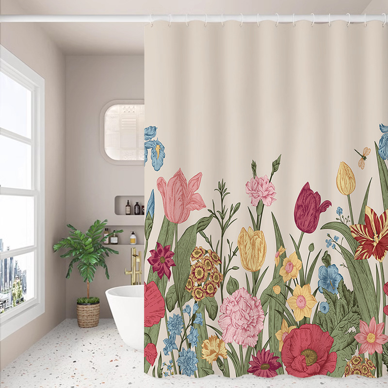 American-style shower curtain small fresh flower 3D digital printing bathroom partition curtain toilet bathroom bath water curtain