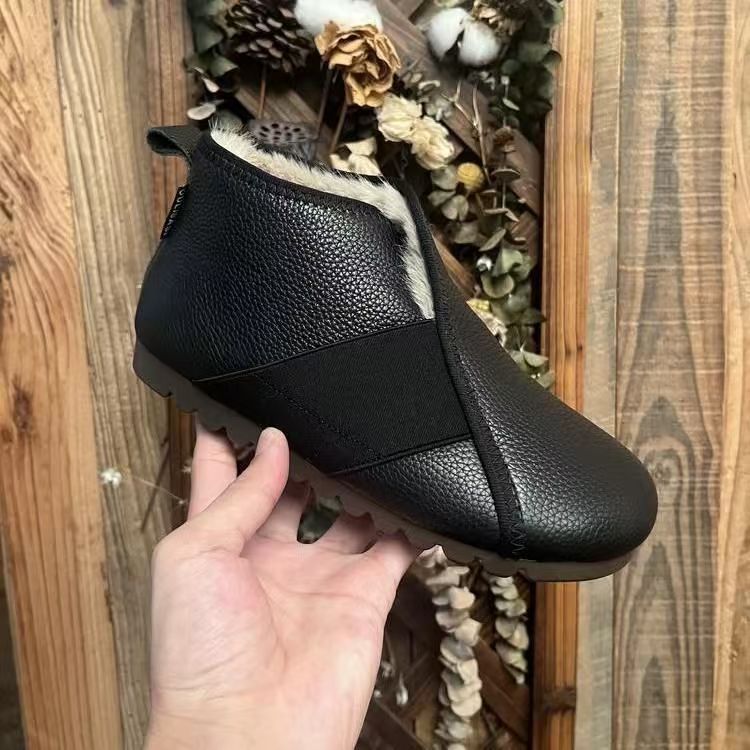 Winter Popular Pu Fleece-Lined Thickened Warm Slip-On Fashion High-Top Boots for Moms, Versatile Lightweight Women's Cotton Boots