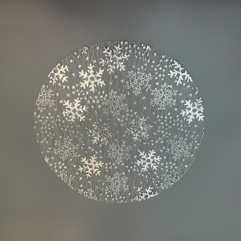 Cross-Border Popular Golden Snowflake Hot Stamping, Mesh Gold Foil Placemat, Disposable Round Design, Suitable for Birthdays