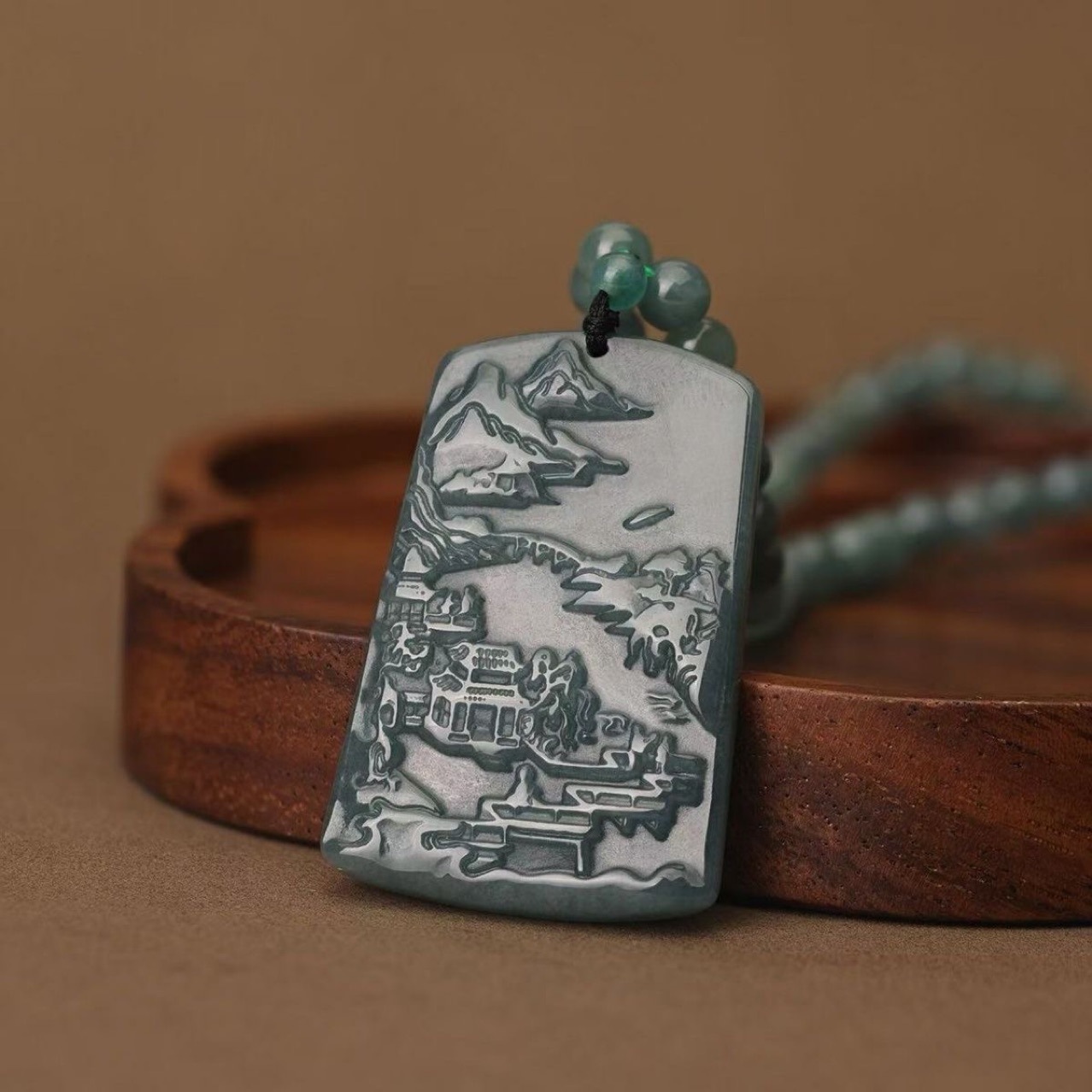 High-End Natural A-Grade Jadeite Blue Water Landscape Pendant, Waxy Jadeite Hanging Ornament for Men and Women, Jade Wholesale