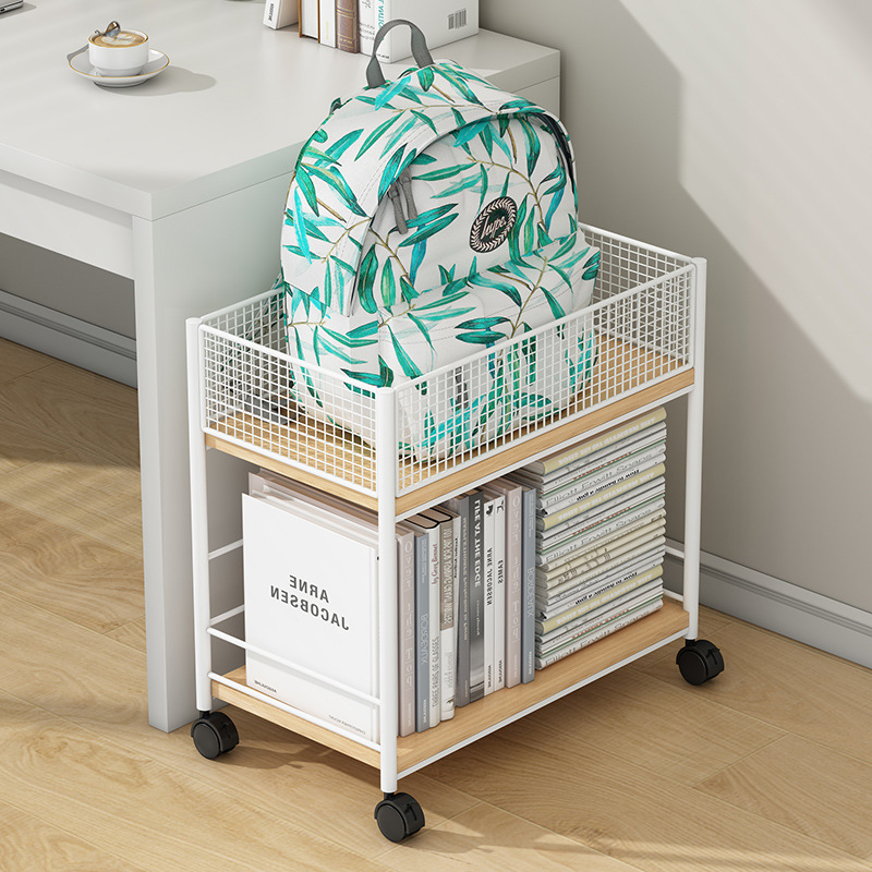 Передвижная книжная полка на колесах, стеллаж для хранения школьных сумок, напольный железный стеллаж для книг, простой книжный шкаф для студентов