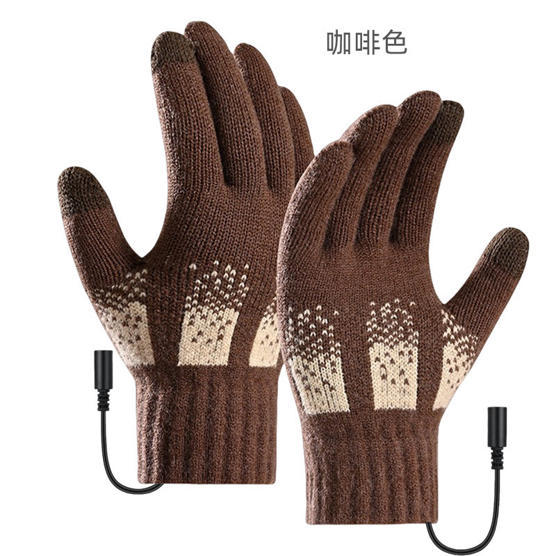 USB Heated Gloves Charging Heating Gloves Winter Warm Knitted Full Finger Gloves for Indoor Outdoor