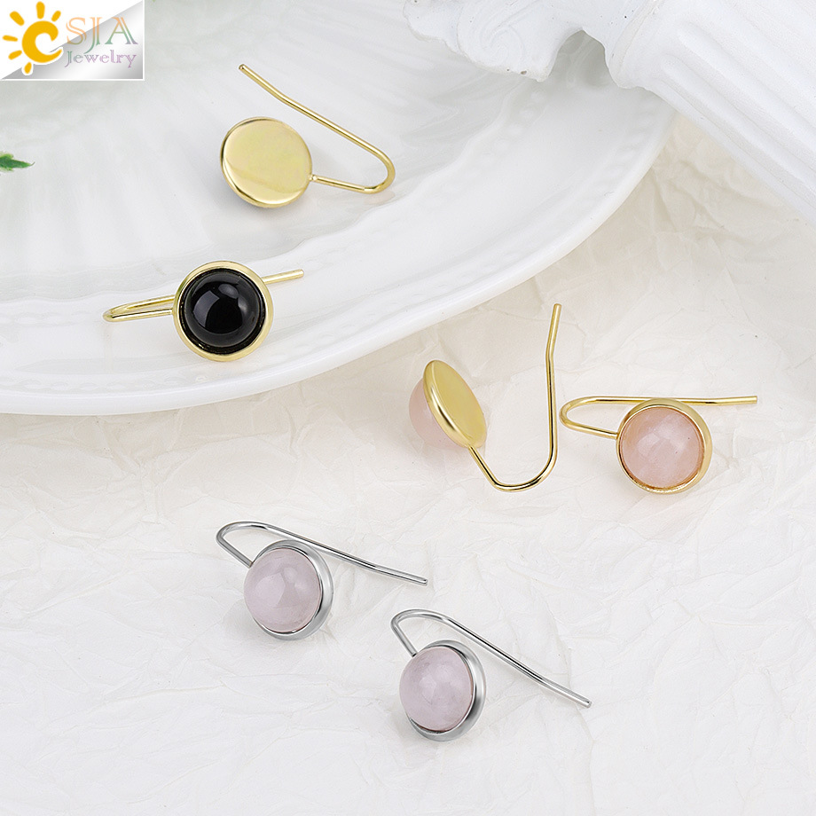 European and American Simple Elegant Fashionable Natural Stone Beads Crystal Earrings High Heels Ear Hooks Earrings Women's Accessories