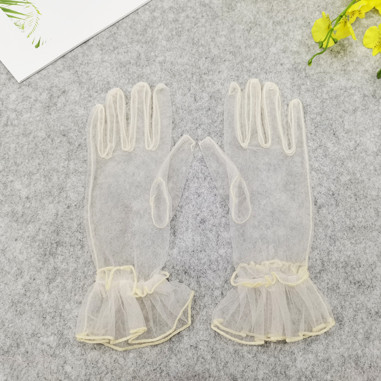 Wedding Gloves Women's Korean-style Transparent Thin Mesh Short Color Black and White Pink Bag Fingers Spring Summer Autumn Dress New