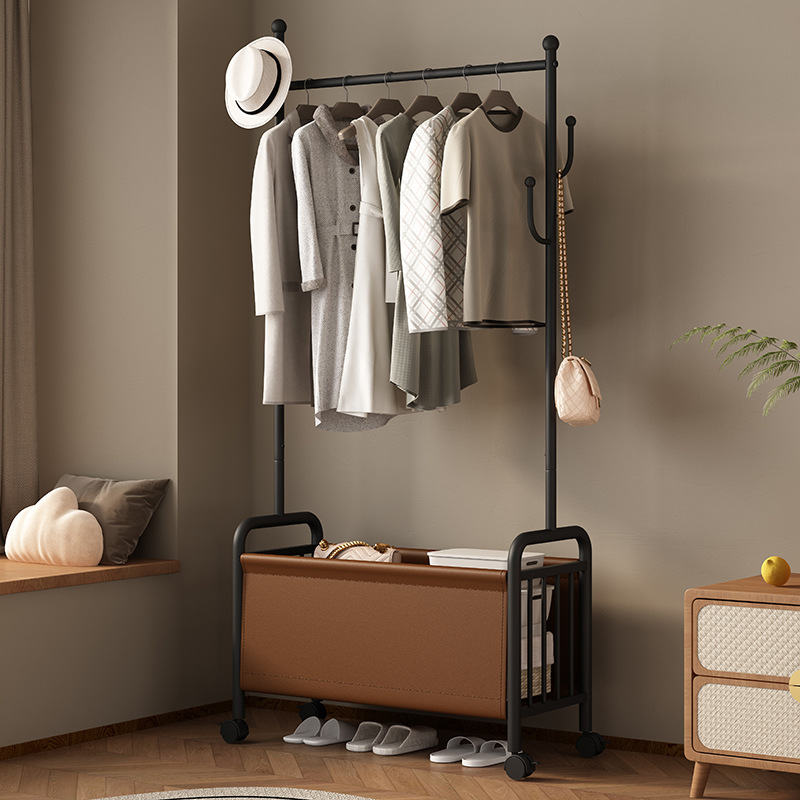 Movable Floor-Standing Clothes Rack Bedroom Apartment Cream Style Clothes Rack Internet Celebrity Light Luxury Clothes Storage Rack Coat Rack